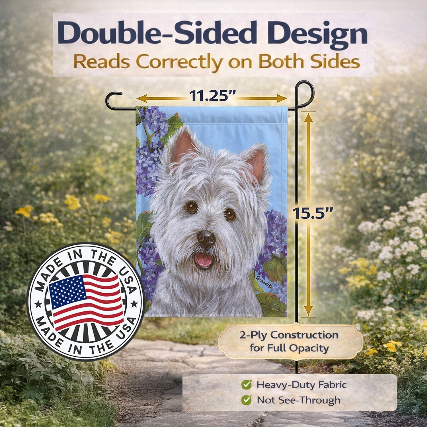 Westie Hydrangea Garden Flag Mailbox Decorative Yard Banner Outside Patio Artwork for Flower Beds, Garden Size, Multicolor