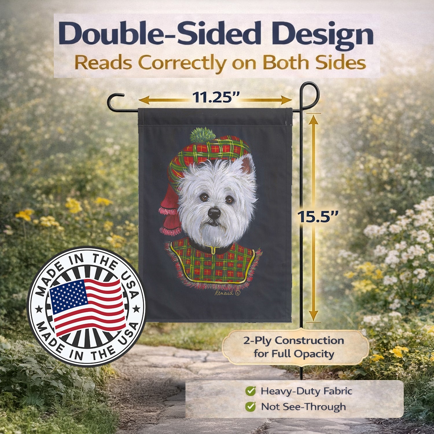 Westie Lad Plaid Garden Flag Mailbox Decorative Yard Banner Outside Patio Artwork for Flower Beds, Garden Size, Multicolor