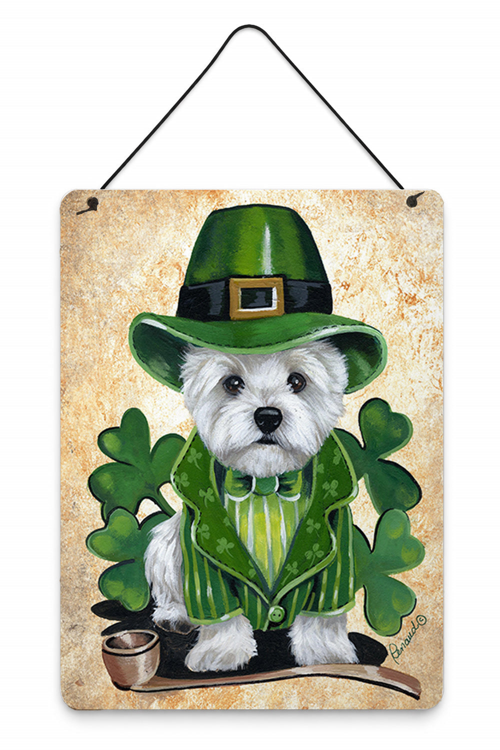 Westie St Patrick's Day Leprechaun Wall or Door Hanging Prints Aluminum Metal Sign Kitchen Wall Bar Bathroom Plaque Home Decor Front Door Plaque, 12x16, Multicolor
