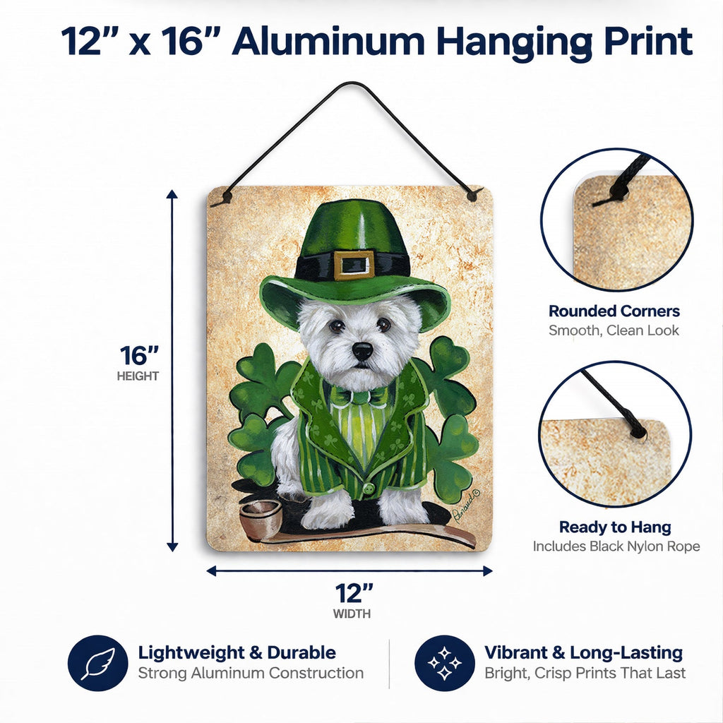 Westie St Patrick's Day Leprechaun Wall or Door Hanging Prints Aluminum Metal Sign Kitchen Wall Bar Bathroom Plaque Home Decor Front Door Plaque, 12x16, Multicolor