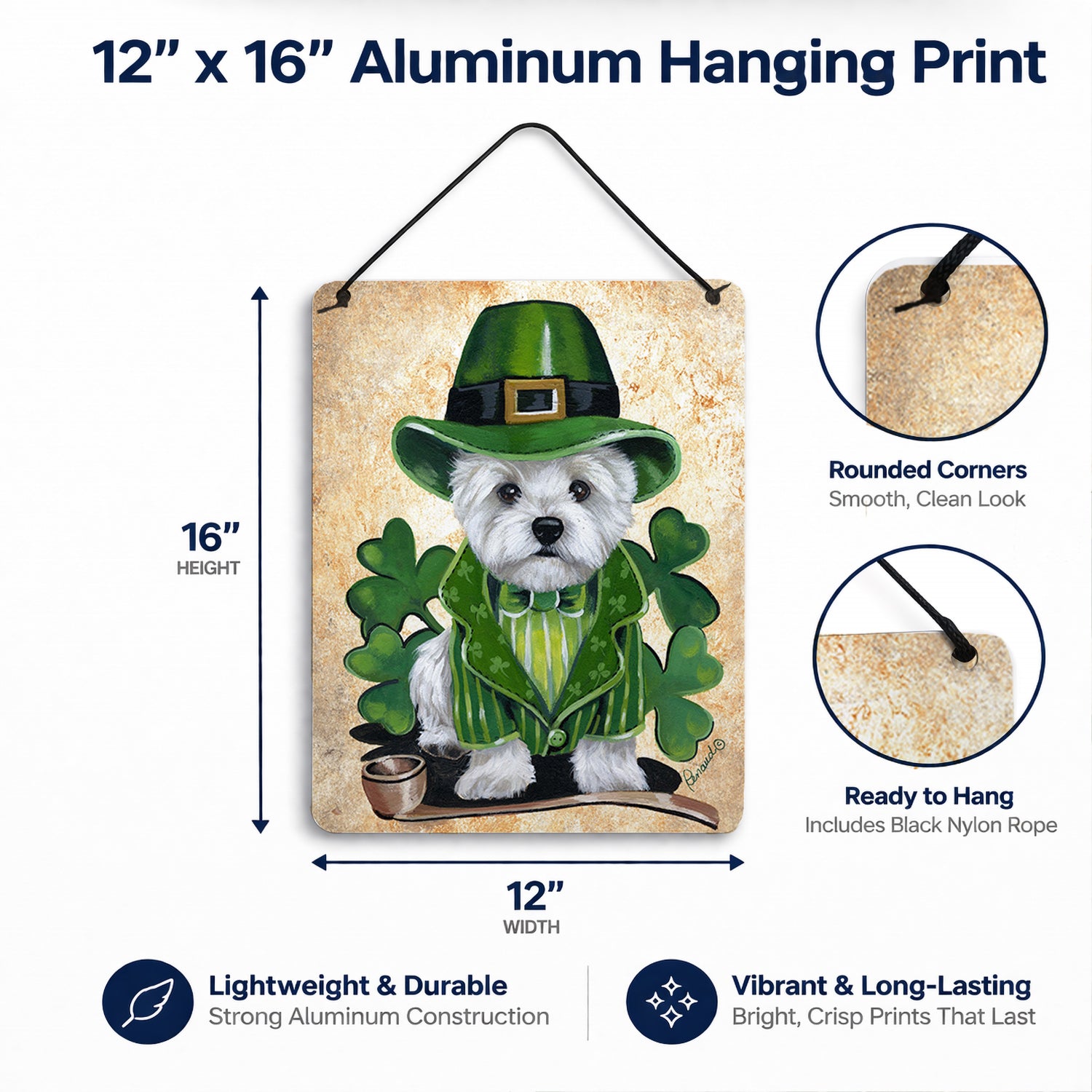 Westie St Patrick's Day Leprechaun Wall or Door Hanging Prints Aluminum Metal Sign Kitchen Wall Bar Bathroom Plaque Home Decor Front Door Plaque, 12x16, Multicolor