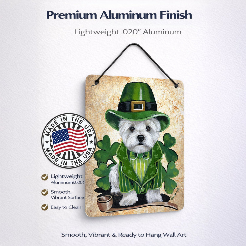 Westie St Patrick's Day Leprechaun Wall or Door Hanging Prints Aluminum Metal Sign Kitchen Wall Bar Bathroom Plaque Home Decor Front Door Plaque, 12x16, Multicolor