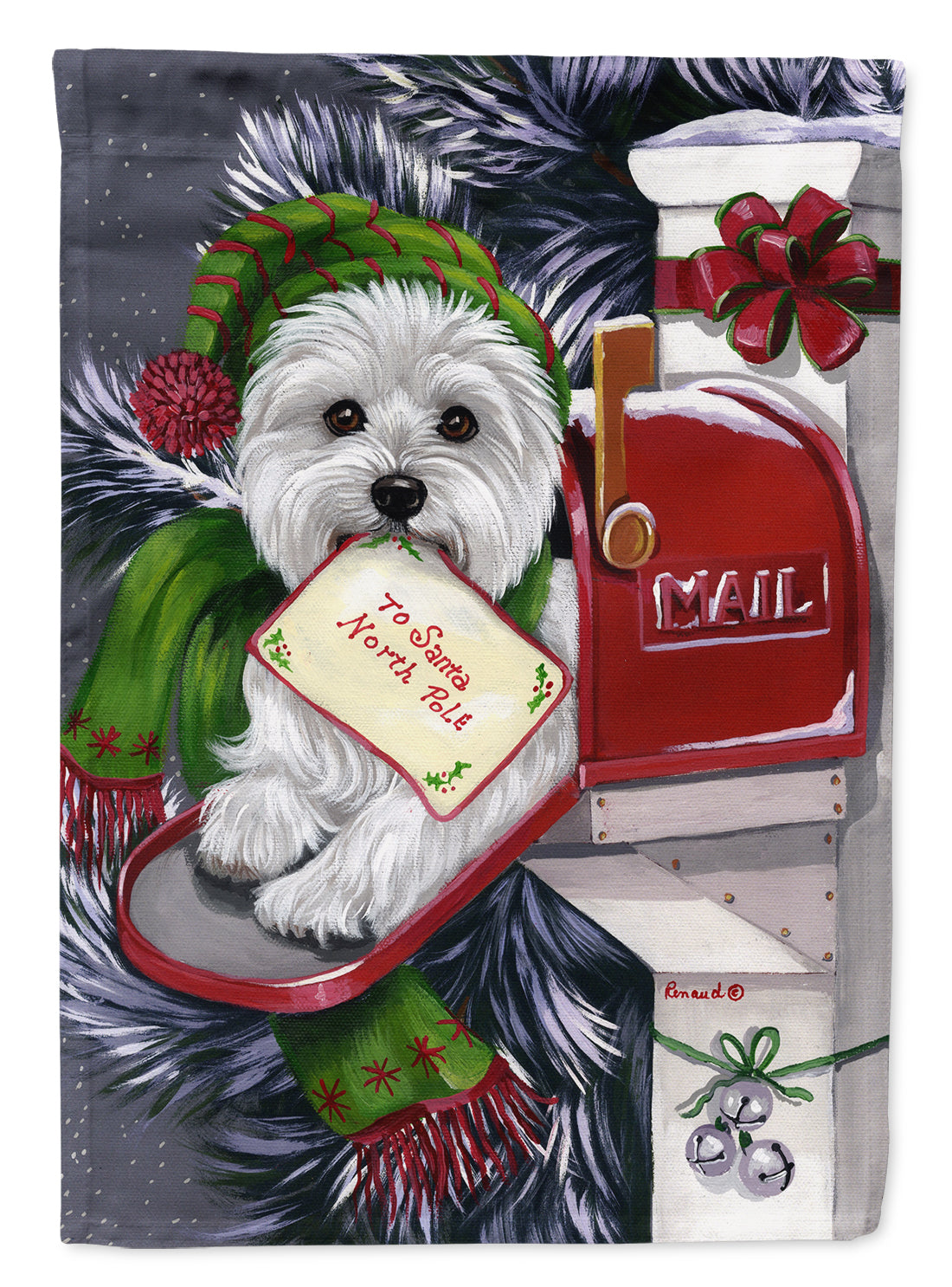 Westie Christmas Letter to Santa Garden Flag Mailbox Decorative Yard Banner Outside Patio Artwork for Flower Beds, Garden Size, Multicolor