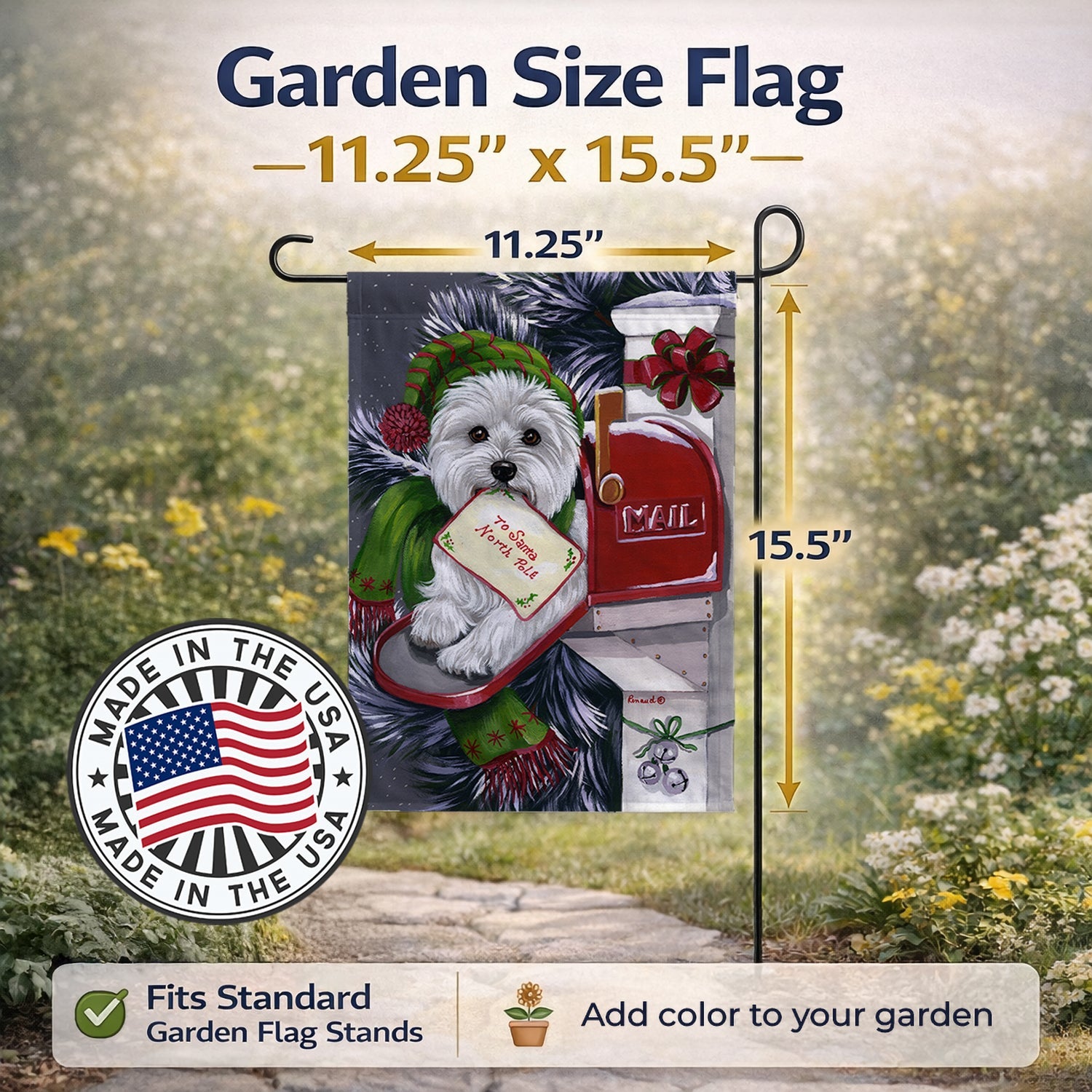 Westie Christmas Letter to Santa Garden Flag Mailbox Decorative Yard Banner Outside Patio Artwork for Flower Beds, Garden Size, Multicolor