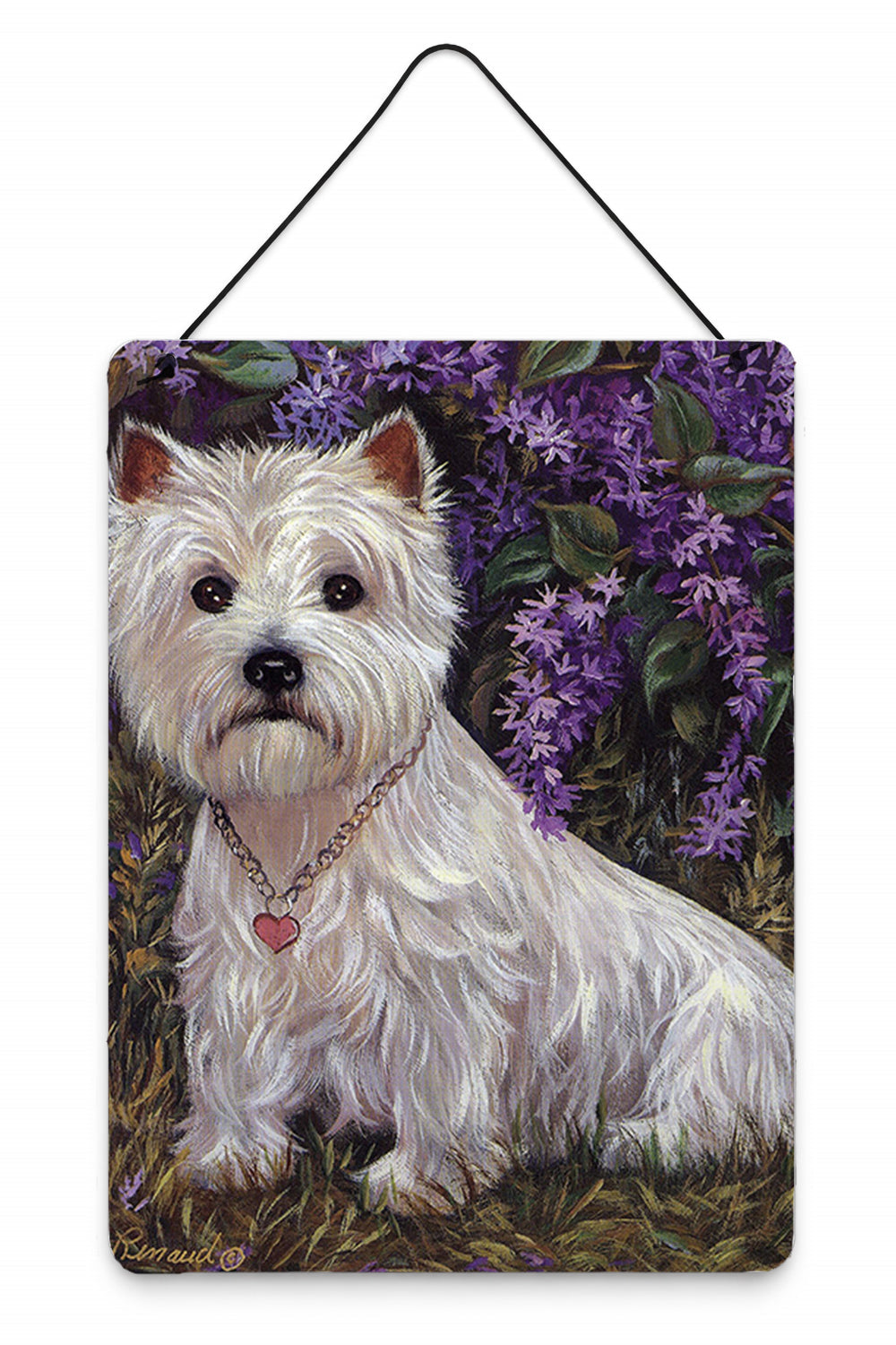 Westie Lily & Lilacs Wall or Door Hanging Prints Aluminum Metal Sign Kitchen Wall Bar Bathroom Plaque Home Decor Front Door Plaque, 12x16, Multicolor