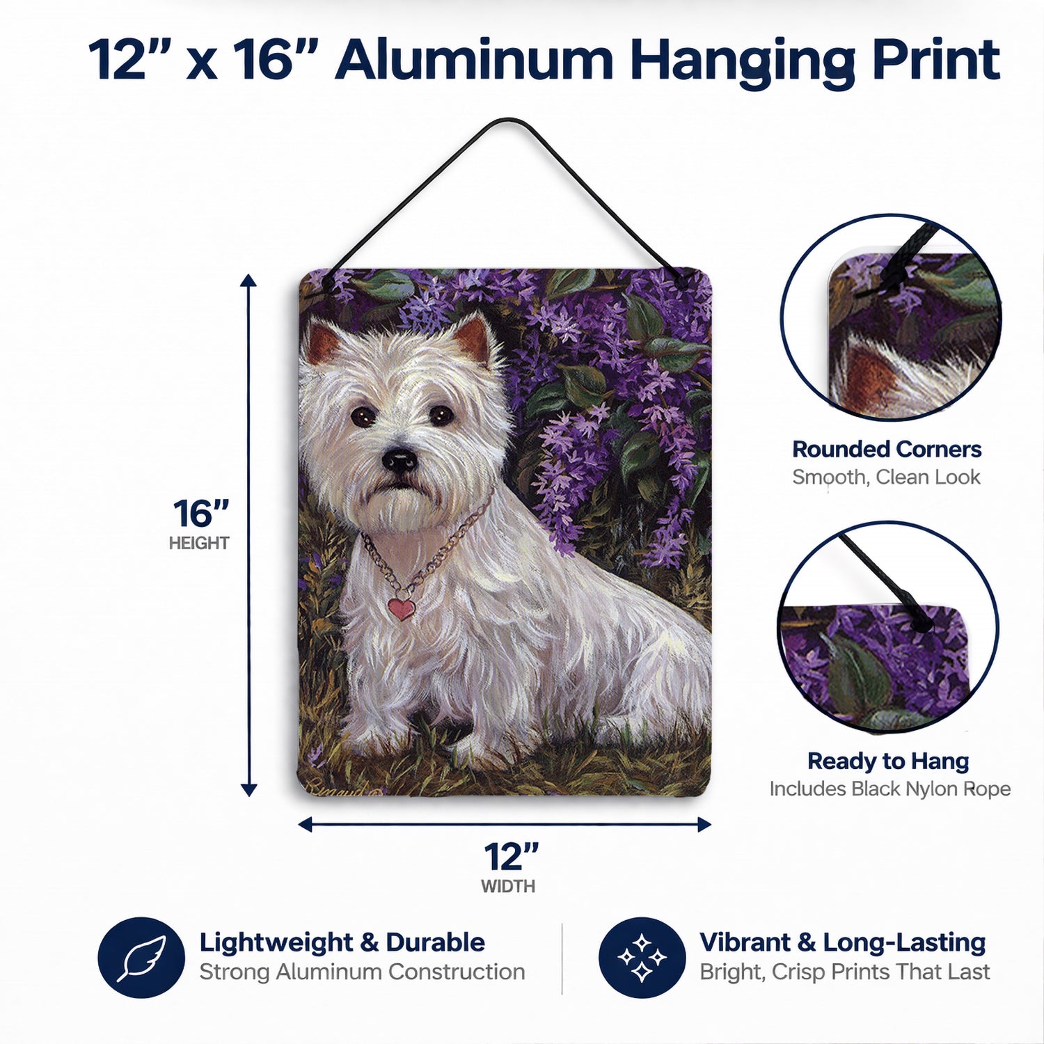 Westie Lily & Lilacs Wall or Door Hanging Prints Aluminum Metal Sign Kitchen Wall Bar Bathroom Plaque Home Decor Front Door Plaque, 12x16, Multicolor