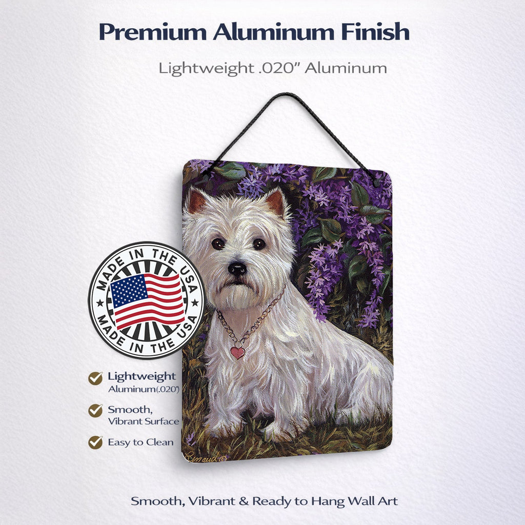 Westie Lily & Lilacs Wall or Door Hanging Prints Aluminum Metal Sign Kitchen Wall Bar Bathroom Plaque Home Decor Front Door Plaque, 12x16, Multicolor