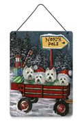 Westie Christmas Red Wagon Wall or Door Hanging Prints Aluminum Metal Sign Kitchen Wall Bar Bathroom Plaque Home Decor Front Door Plaque, 12x16, Multicolor