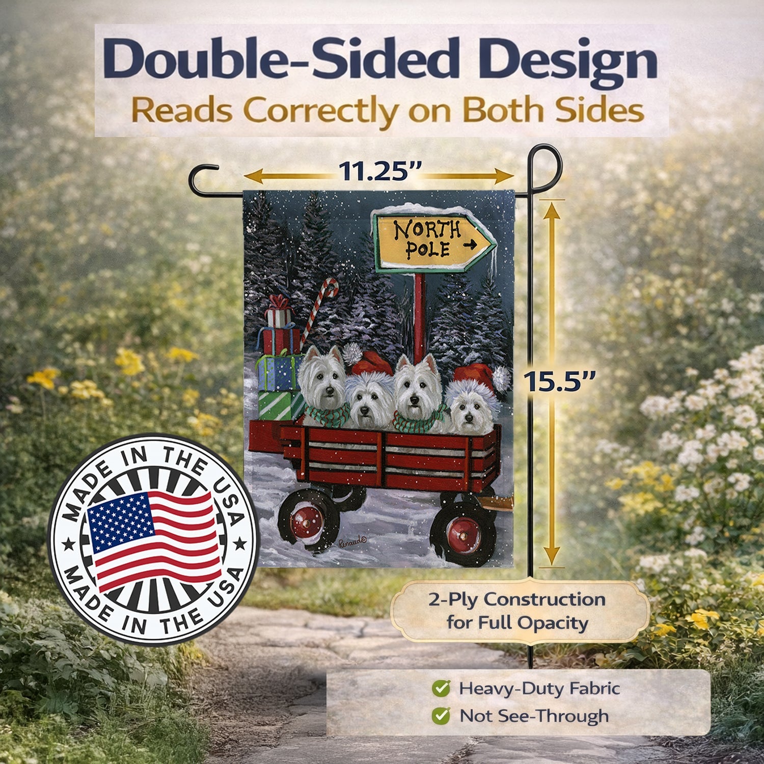Westie Christmas Red Wagon Garden Flag Mailbox Decorative Yard Banner Outside Patio Artwork for Flower Beds, Garden Size, Multicolor