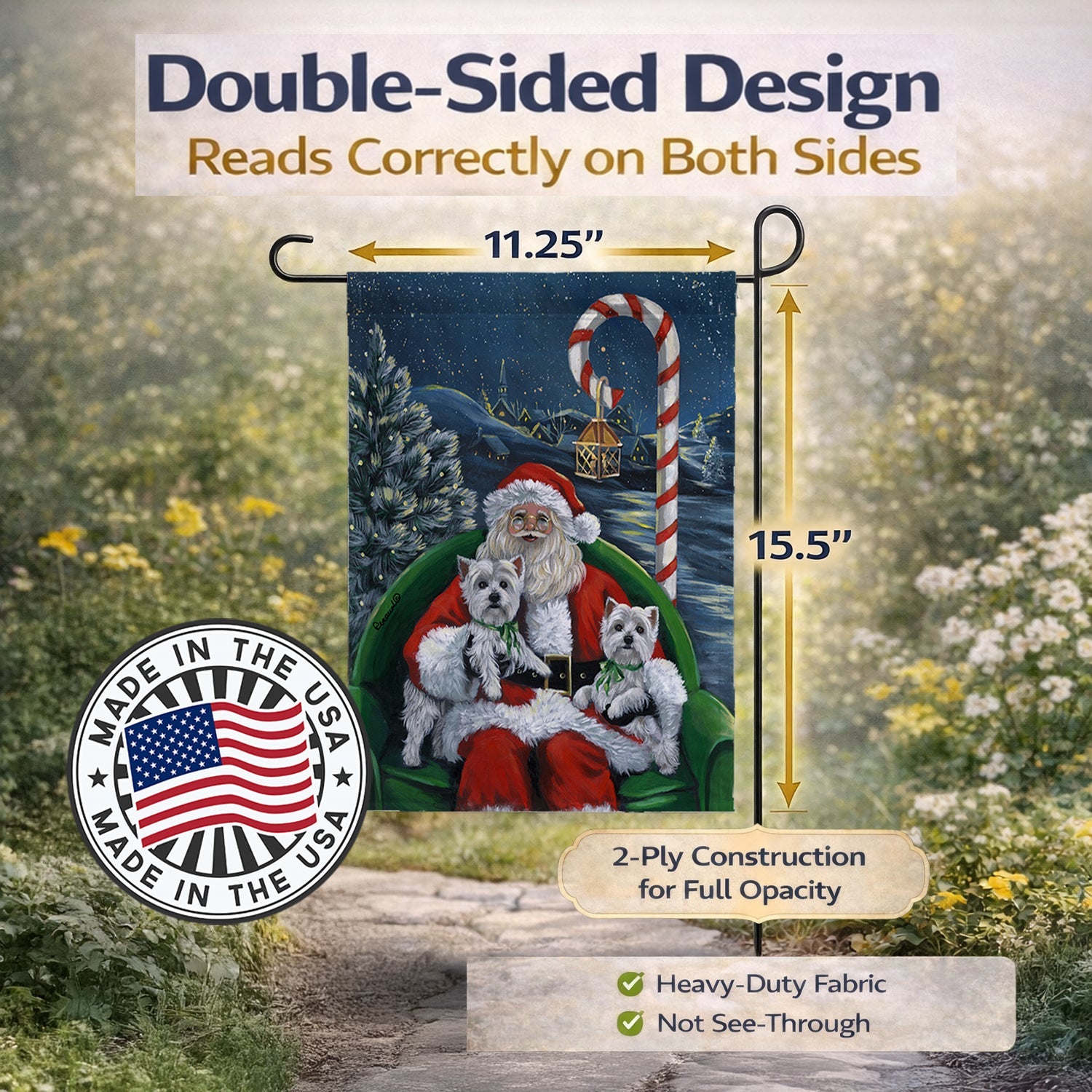 Westie Christmas Santa's Village Garden Flag Mailbox Decorative Yard Banner Outside Patio Artwork for Flower Beds, Garden Size, Multicolor
