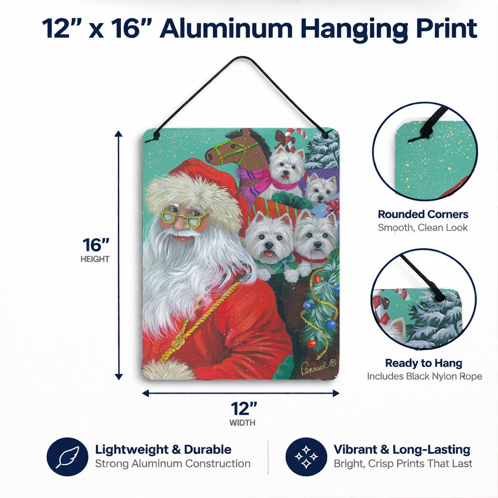 Westie Christmas Santa's Westies Wall or Door Hanging Prints Aluminum Metal Sign Kitchen Wall Bar Bathroom Plaque Home Decor Front Door Plaque, 12x16, Multicolor