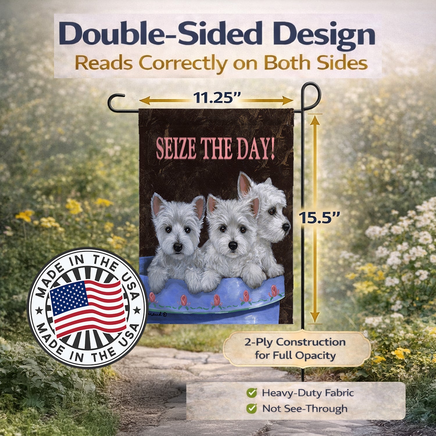 Westie Seize the Day Garden Flag Mailbox Decorative Yard Banner Outside Patio Artwork for Flower Beds, Garden Size, Multicolor