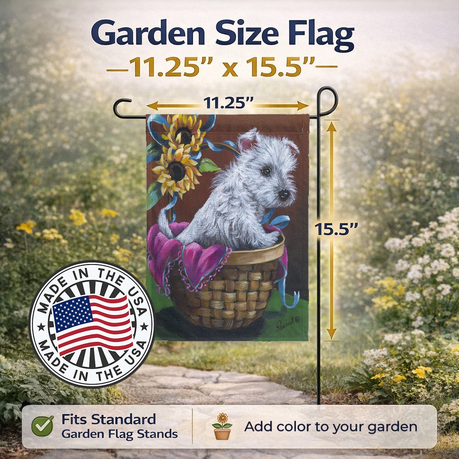 Westie Zoe and Sunflowers Garden Flag Mailbox Decorative Yard Banner Outside Patio Artwork for Flower Beds, Garden Size, Multicolor