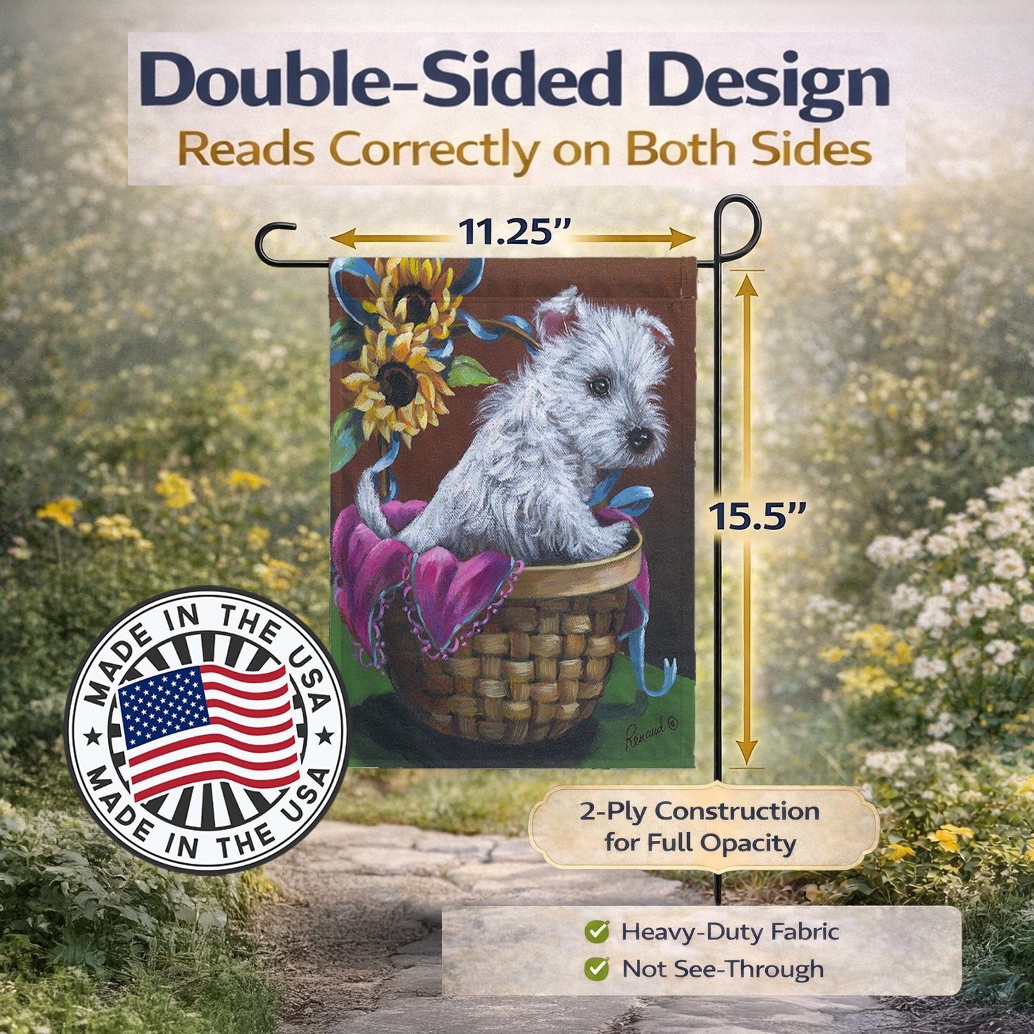 Westie Zoe and Sunflowers Garden Flag Mailbox Decorative Yard Banner Outside Patio Artwork for Flower Beds, Garden Size, Multicolor