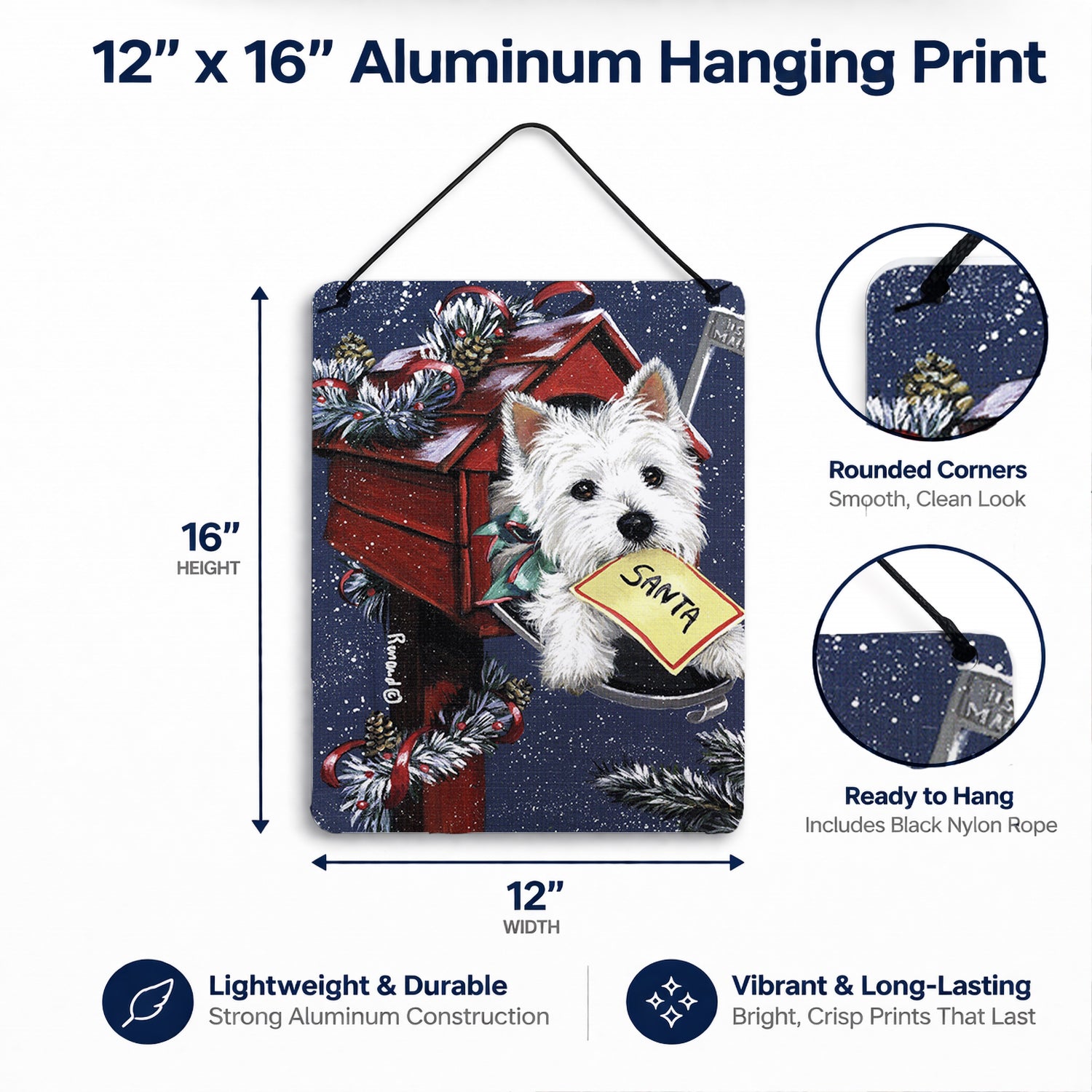 Westie Zoe's Christmas List Wall or Door Hanging Prints Aluminum Metal Sign Kitchen Wall Bar Bathroom Plaque Home Decor Front Door Plaque, 12x16, Multicolor