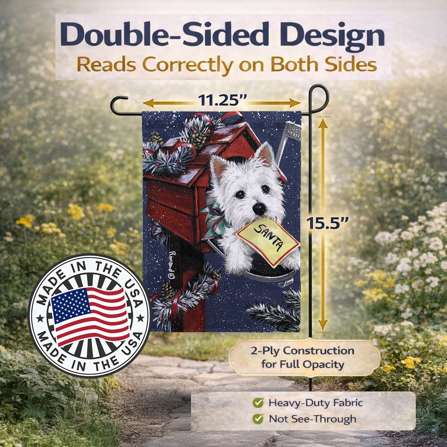 Westie Zoe's Christmas List Garden Flag Mailbox Decorative Yard Banner Outside Patio Artwork for Flower Beds, Garden Size, Multicolor