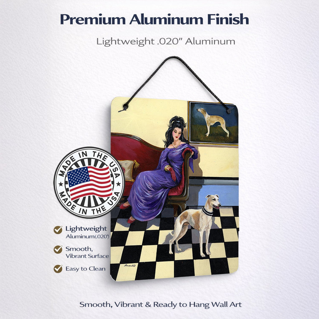 Whippet Elegance and Grace Wall or Door Hanging Prints Aluminum Metal Sign Kitchen Wall Bar Bathroom Plaque Home Decor Front Door Plaque, 12x16, Multicolor