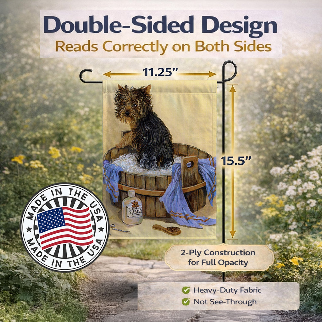 Yorkie Bath Time Garden Flag Mailbox Decorative Yard Banner Outside Patio Artwork for Flower Beds, Garden Size, Multicolor