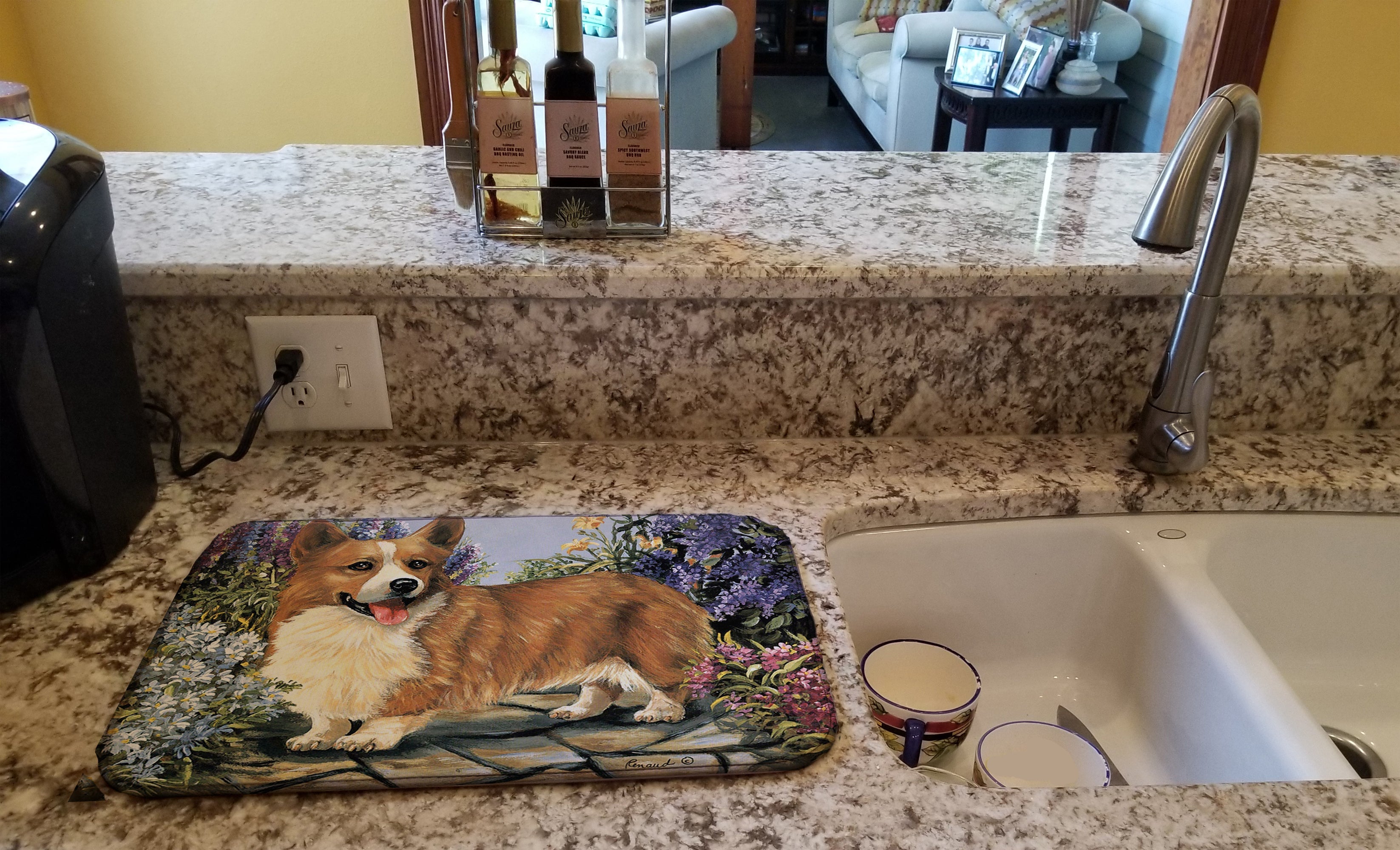Corgi Garden Georgi Dish Drying Mat Absorbent Dish Drying Mat Pad for Kitchen Counter Dish Drainer Mat for Countertop, 14 x 21", Multicolor