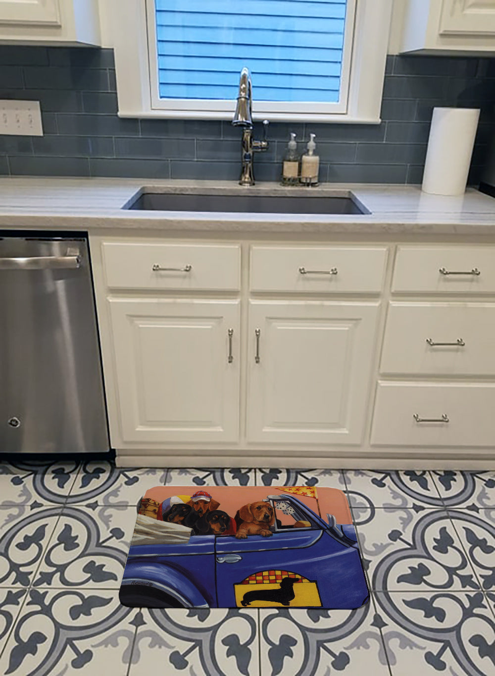 Dachshund Dachsmobile Memory Foam Kitchen Mat Machine Washable Anti-Fatigue Cushion Comfort Bath or Kitchen Rug