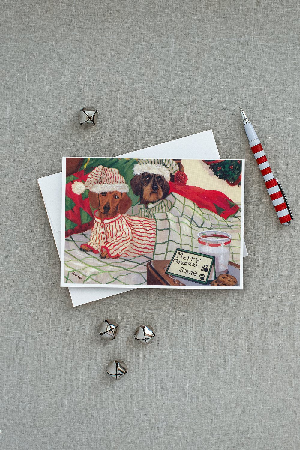 Dachshund Christmas Waiting for Santa Greeting Cards Pack of 8 Blank Cards with Envelopes Whimsical A7 Size 5x7