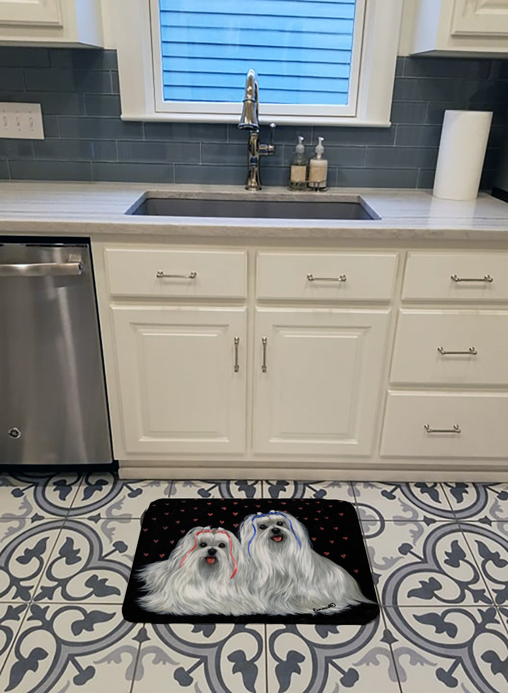 Maltese Sweethearts Memory Foam Kitchen Mat Machine Washable Anti-Fatigue Cushion Comfort Bath or Kitchen Rug
