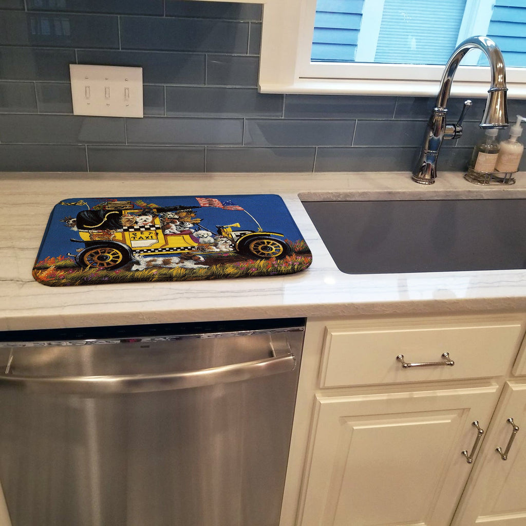 Pet Taxi Multiple Dog Breeds Dish Drying Mat Absorbent Dish Drying Mat Pad for Kitchen Counter Dish Drainer Mat for Countertop, 14 x 21", Multicolor