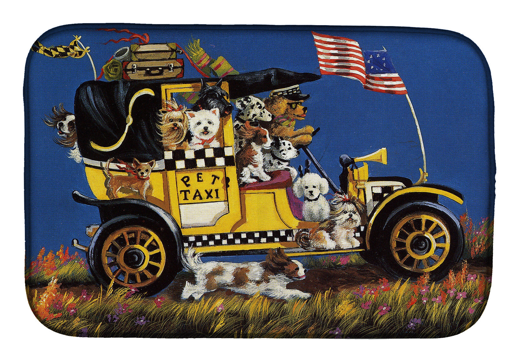 Pet Taxi Multiple Dog Breeds Dish Drying Mat Absorbent Dish Drying Mat Pad for Kitchen Counter Dish Drainer Mat for Countertop, 14 x 21", Multicolor