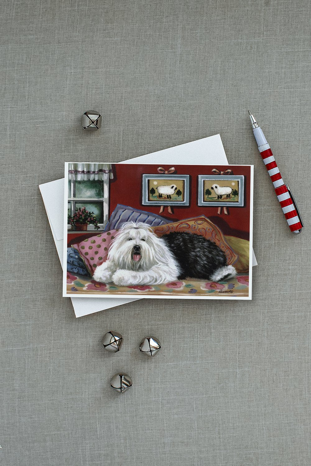 Old English Sheepdog Sweet Dreams Greeting Cards Pack of 8 Blank Cards with Envelopes Whimsical A7 Size 5x7