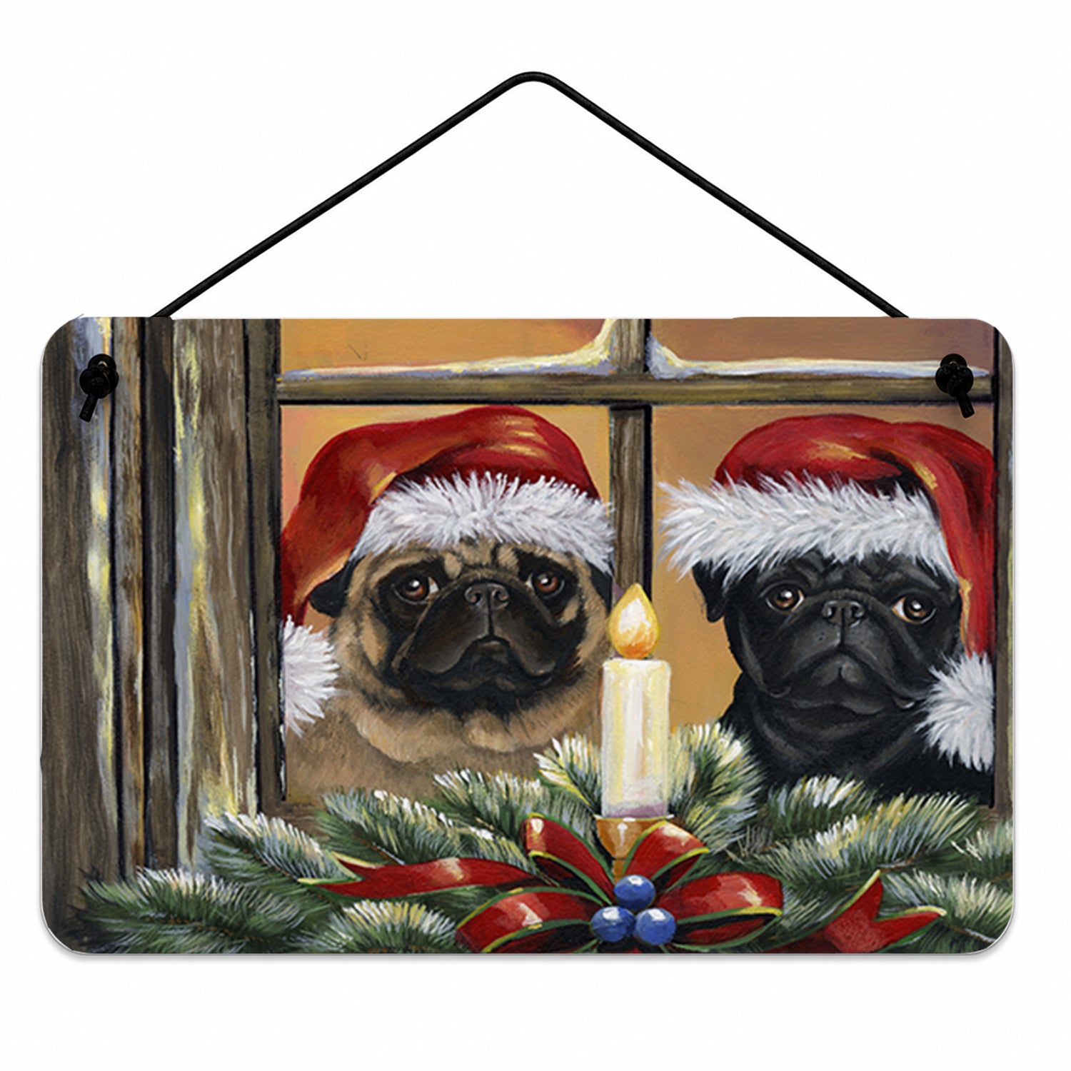 Pug Christmas Anticipation Wall or Door Hanging Prints Aluminum Metal Sign Kitchen Wall Bar Bathroom Plaque Home Decor, 8HX12W, Multicolor