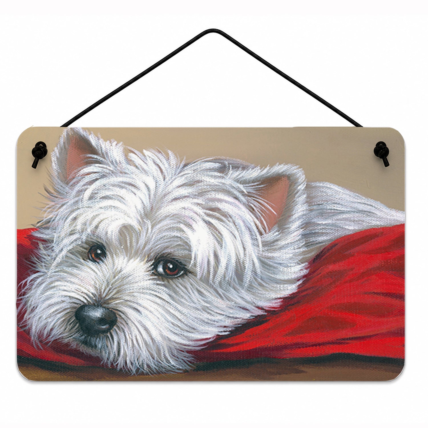 Westie Red Pillow Wall or Door Hanging Prints Aluminum Metal Sign Kitchen Wall Bar Bathroom Plaque Home Decor, 8HX12W, Multicolor