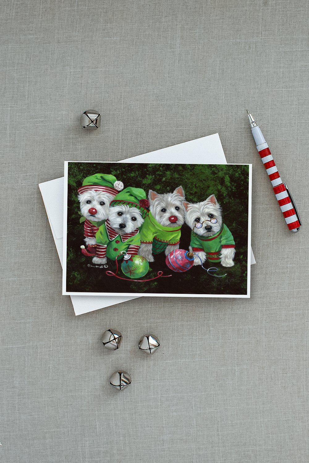 Westie Christmas Santa's Assistants Greeting Cards Pack of 8 Blank Cards with Envelopes Whimsical A7 Size 5x7