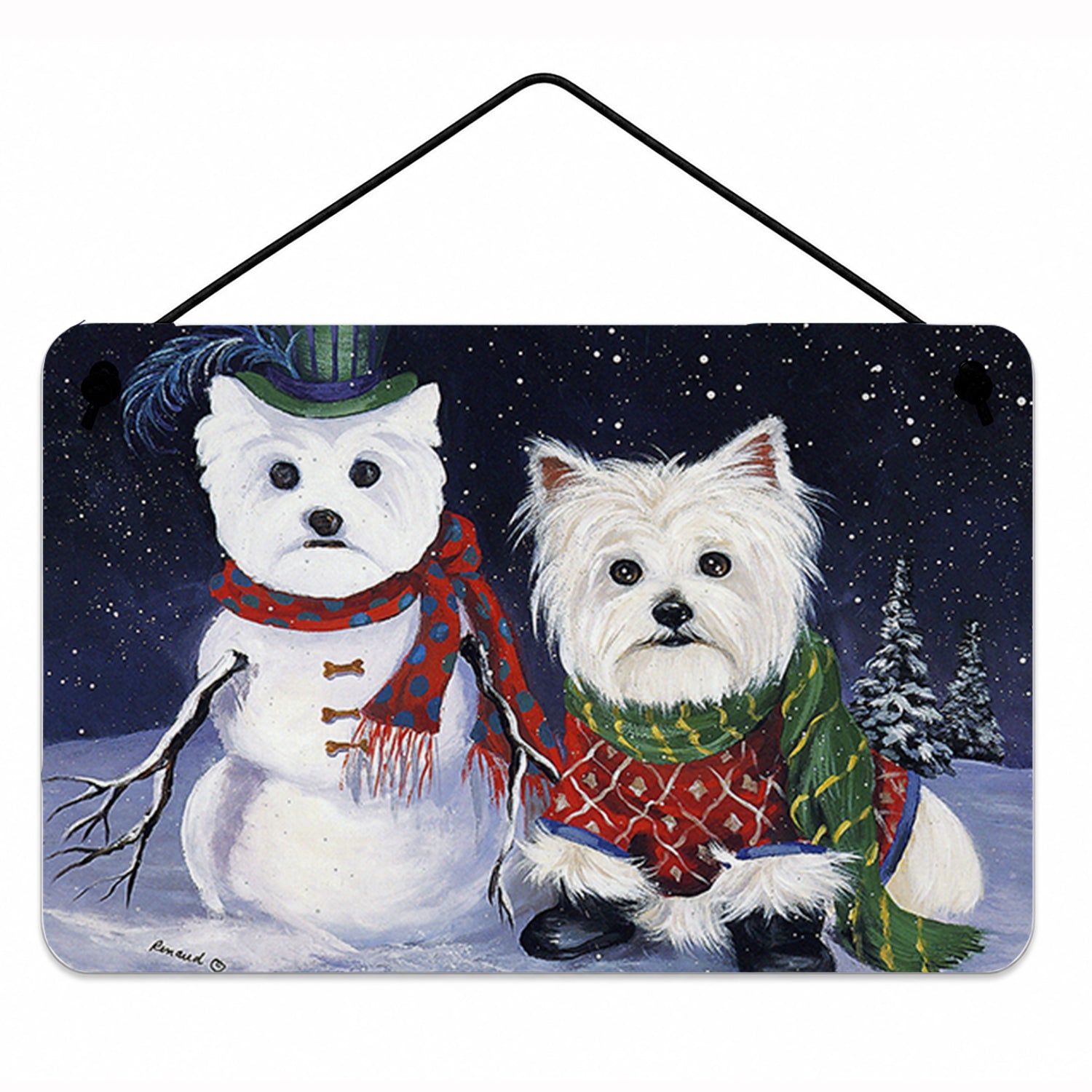 Westie Christmas Self Portrait Wall or Door Hanging Prints Aluminum Metal Sign Kitchen Wall Bar Bathroom Plaque Home Decor, 8HX12W, Multicolor