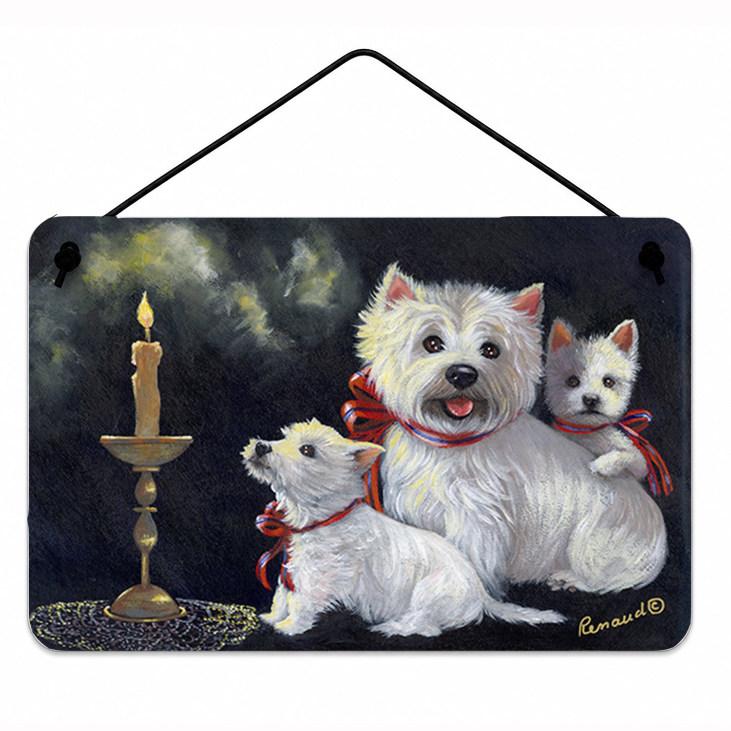 Westie Westie's Aglow Wall or Door Hanging Prints Aluminum Metal Sign Kitchen Wall Bar Bathroom Plaque Home Decor, 8HX12W, Multicolor