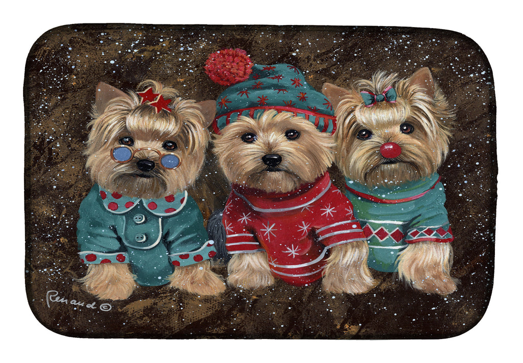 Yorkshire Terrier Yorkie Christmas Elves Dish Drying Mat Absorbent Dish Drying Mat Pad for Kitchen Counter Dish Drainer Mat for Countertop, 14 x 21", Multicolor
