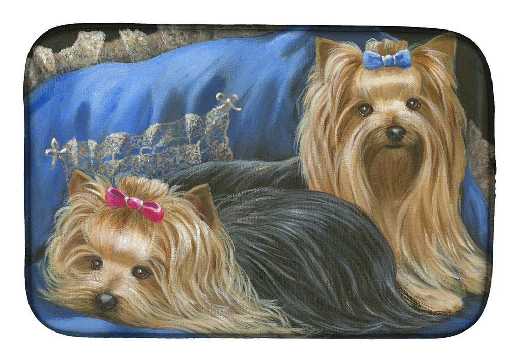 Yorkshire Terrier Yorkie Satin and Lace Dish Drying Mat Absorbent Dish Drying Mat Pad for Kitchen Counter Dish Drainer Mat for Countertop, 14 x 21", Multicolor