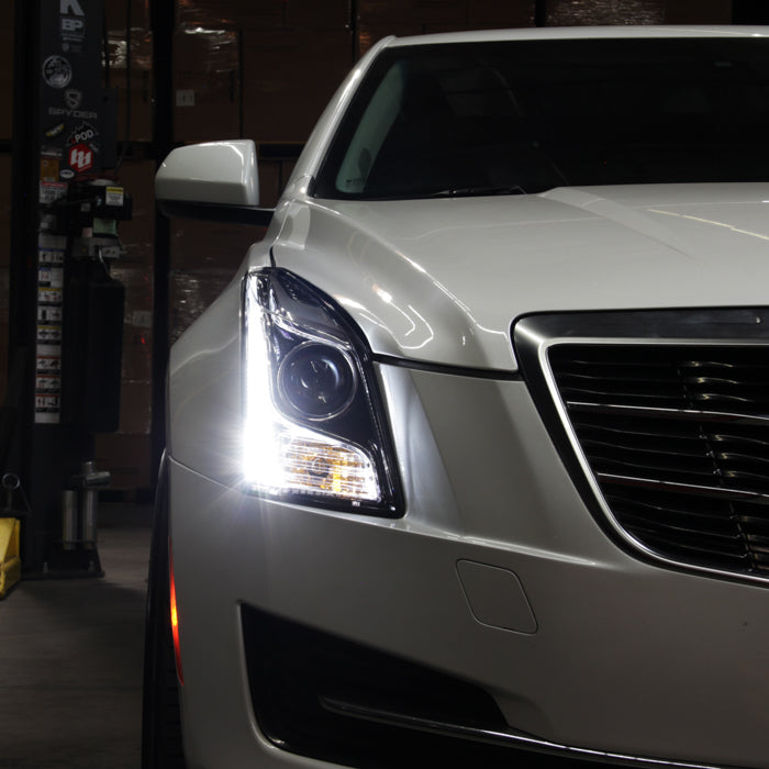 SPYDER xTune 13-18 Cadillac ATS w/LED DRL Halogen Projector Headlights OE Chrome  (PRO-JH-CATS14-SLED-C) 9948671