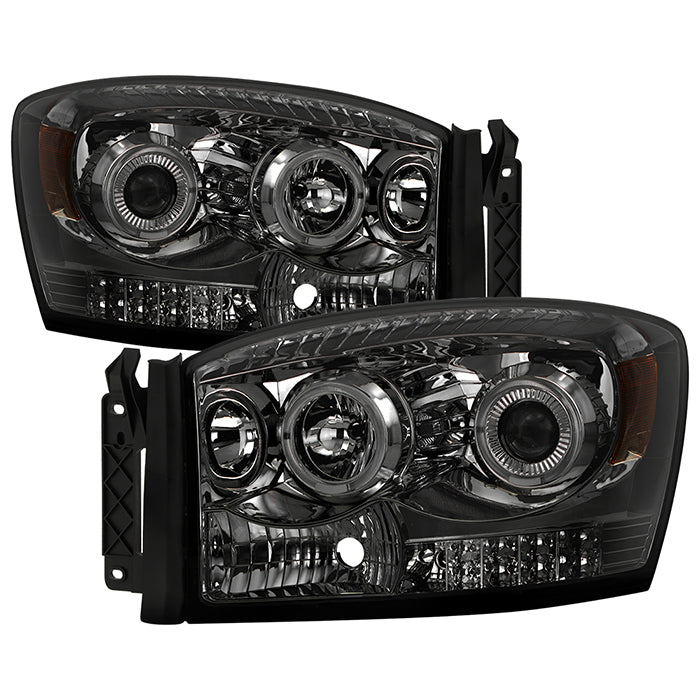 SPYDER Xtune Dodge Ram 1500 06-08 / Ram 2500/3500 06-09 Halo Projector Headlights Smoked PRO-JH-DR06-LED-SM 9028342