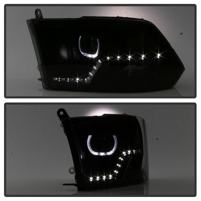 SPYDER xTune Dodge Ram 2009-2014 Halo LED Projector Headlights - Black Smoke PRO-JH-DR09-CFB-BSM 9036736
