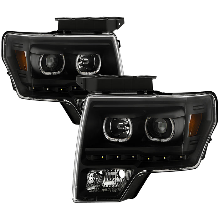 SPYDER Xtune Ford F150 09-14 Projector Headlights Halogen Model Only LED Halo Black PRO-JH-FF15009-CFB-BK 9032226