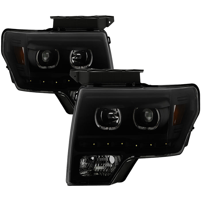 SPYDER Xtune Ford F150 09-14 Projector Headlights Halogen Model LED Halo Black Smoke PRO-JH-FF15009-CFB-BSM 9032233