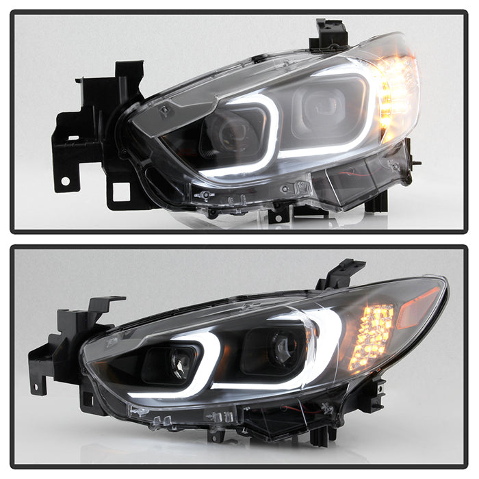 SPYDER xTune 14-17 Mazda 6 Sedan Halogen Model Only LED Light Bar Proj Headlights - Blk - PRO-JH-M614-LB-BK 9047213