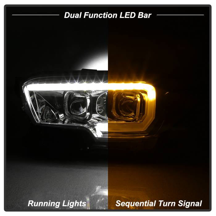SPYDER xTune Toyota Tacoma 16-18 DRL Light Bar Projector Headlights - Black Smoked PRO-JH-TTA16-LBDRL-BSM 9039270