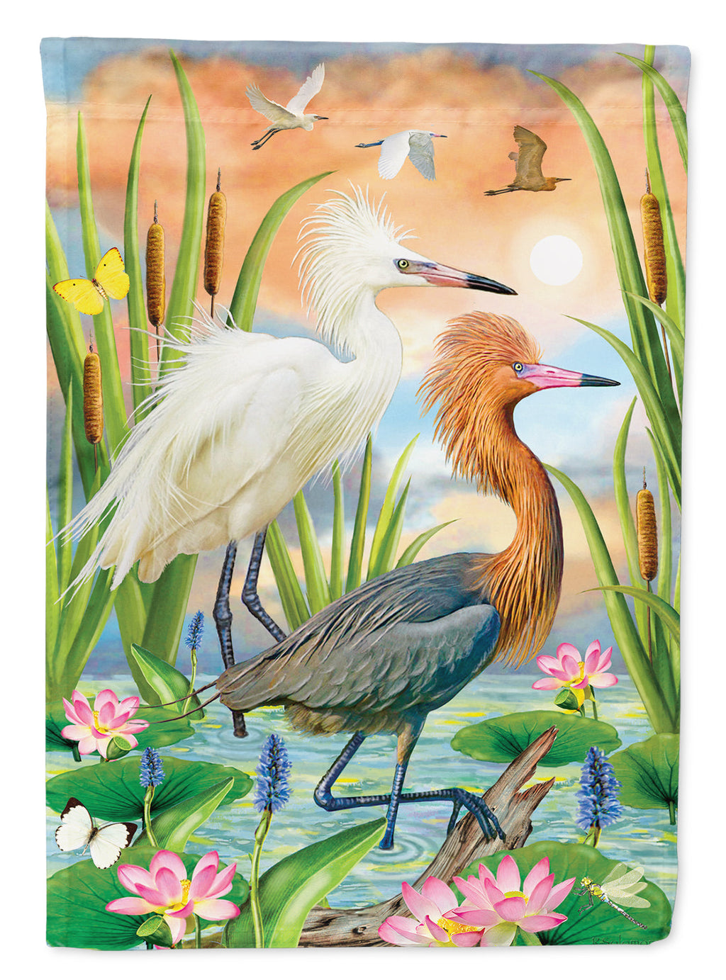Reddish Heron Two Phases Garden Flag Mailbox Decorative Yard Banner Outside Patio Artwork for Flower Beds, Garden Size, Multicolor