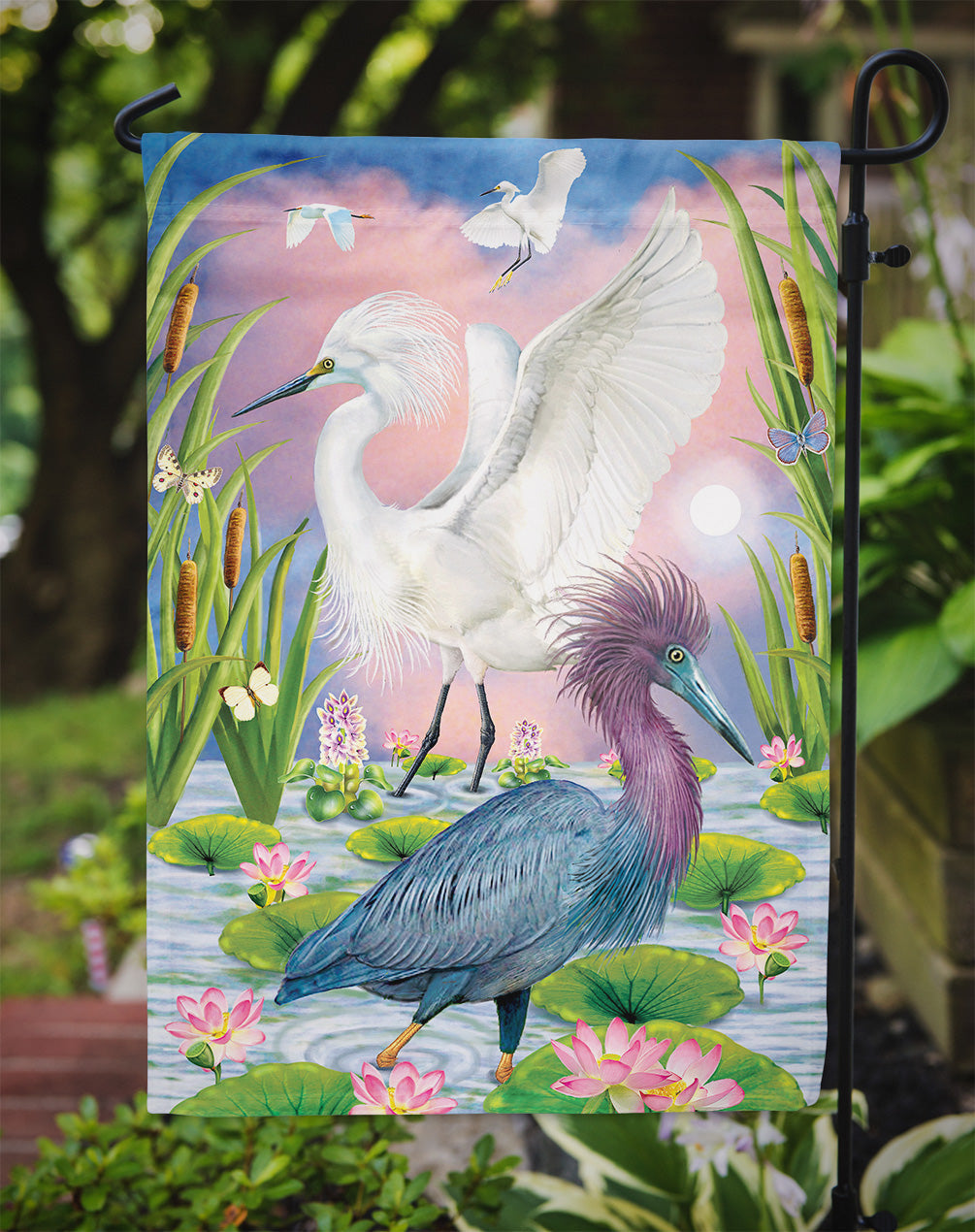 Little Blue And Snowy Heron Garden Flag Mailbox Decorative Yard Banner Outside Patio Artwork for Flower Beds, Garden Size, Multicolor