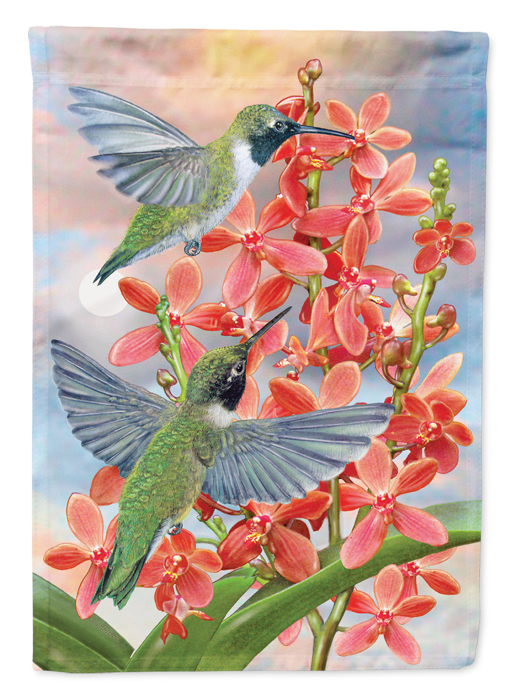 Black Chinned Hummingbirds Orchids Garden Flag Mailbox Decorative Yard Banner Outside Patio Artwork for Flower Beds, Garden Size, Multicolor