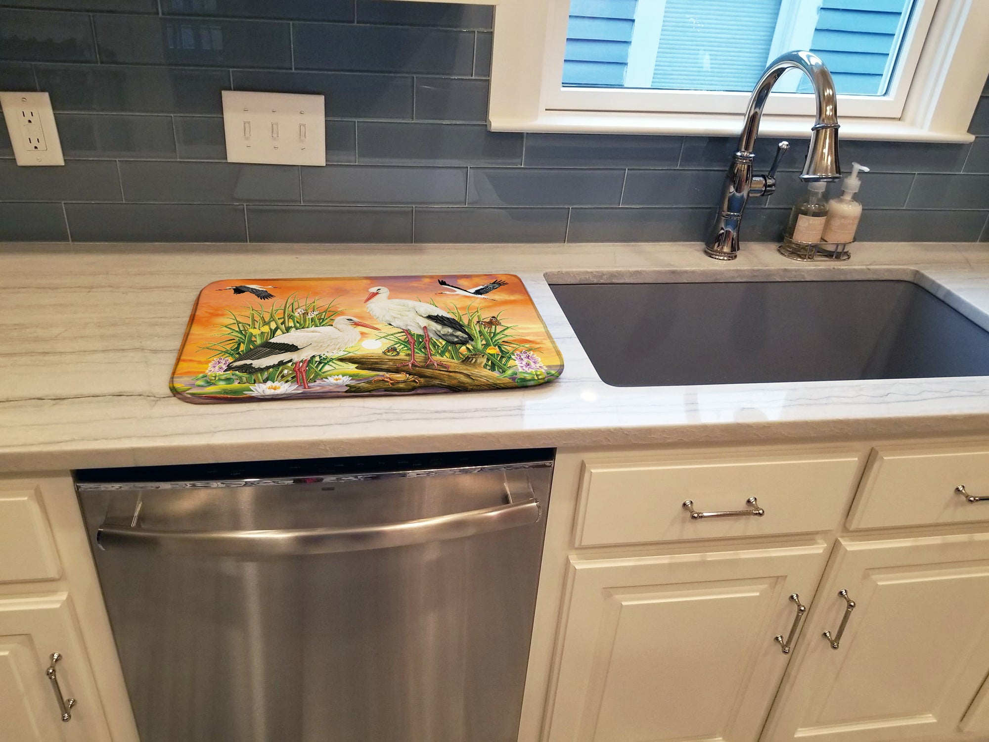 Storks Dish Drying Mat Absorbent Dish Drying Mat Pad for Kitchen Counter Dish Drainer Mat for Countertop, 14 x 21", Multicolor