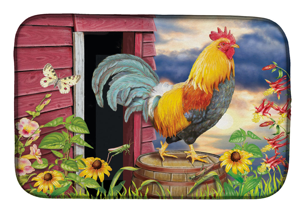 Rooster Barnyard Morning Dish Drying Mat Absorbent Dish Drying Mat Pad for Kitchen Counter Dish Drainer Mat for Countertop, 14 x 21", Multicolor