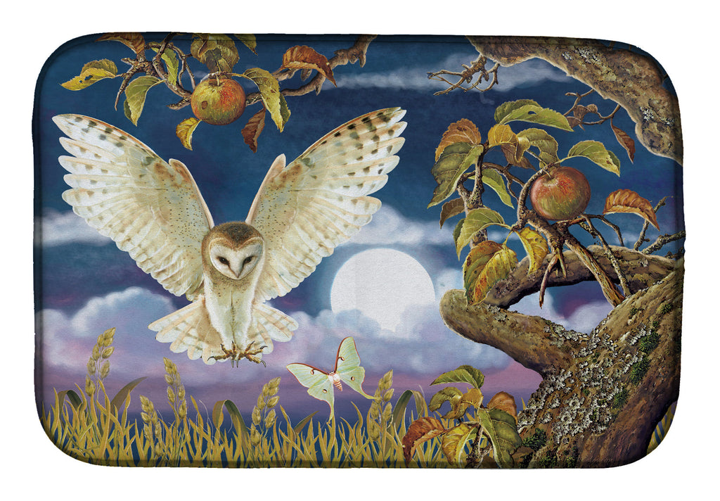 Barn Owl In The Apple Orchard Dish Drying Mat Absorbent Dish Drying Mat Pad for Kitchen Counter Dish Drainer Mat for Countertop, 14 x 21", Multicolor