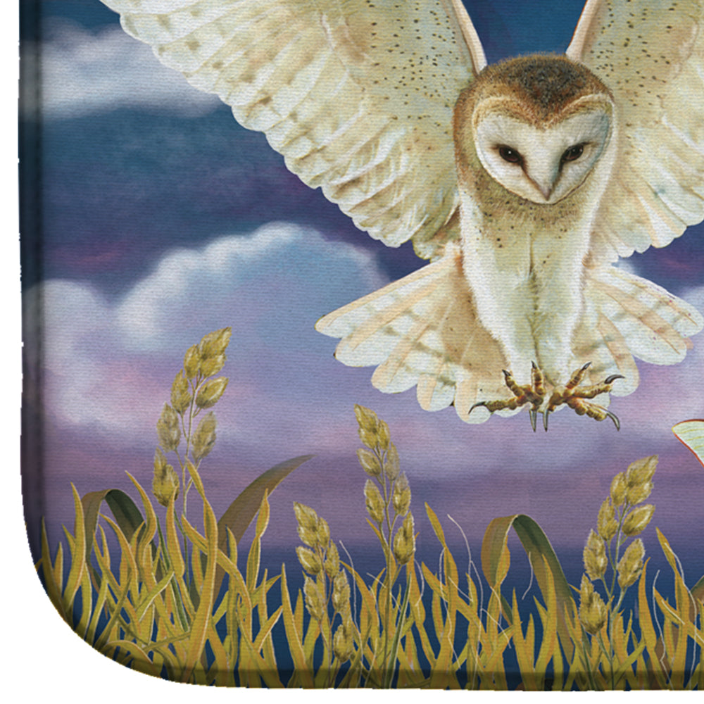 Barn Owl In The Apple Orchard Dish Drying Mat Absorbent Dish Drying Mat Pad for Kitchen Counter Dish Drainer Mat for Countertop, 14 x 21", Multicolor